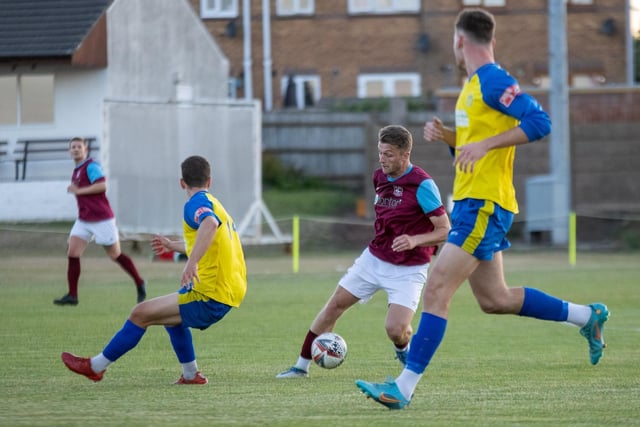 Joe Jagger gets control of the ball to run at the Stocksbridge defenders. Picture: Mark Parsons