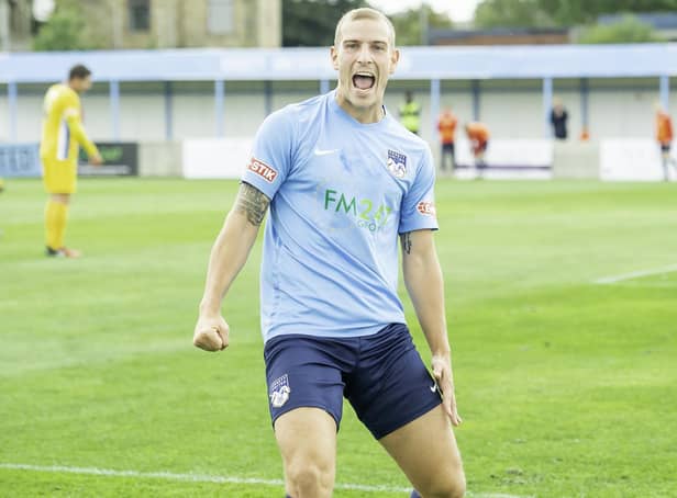 New Pontefract Collieries signing Adam Priestley enjoys scoring a goal in his Ossett United days.
