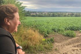 Julie Medford, Labour councillor for Normanton, looking out across fields at Heath Common which could be the site of energy storage farm.
