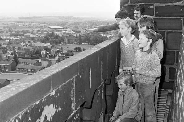 Taken on July 4 1981, these lads take in the view of Ossett at the Parish Church Bell Tower Opening.