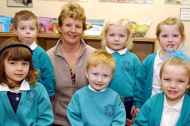 School starters in January 2005 at Walton Grove Infant School with their class teacher Mrs Angela Rielly.