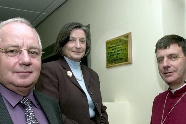 The new reception unit was officially opened in 2004 by Rt.Rev Stephen Platten, The Bishop of Wakefield, (right), with him are John Stead (chairman of School Governors and head teacher Hilary Gomersall.