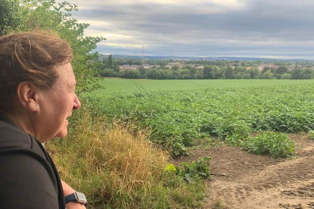 Julie Medford, Labour councillor for Normanton, looking out across fields at Heath Common which could be the site of energy storage farm.