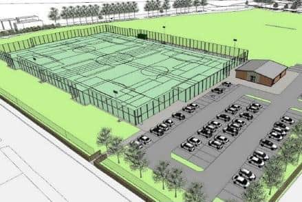 Ossett Academy has applied to build an artificial grass pitch and changing pavilion with 76 car parking spaces on land at Green Park. Design by Steve Wells Associates.