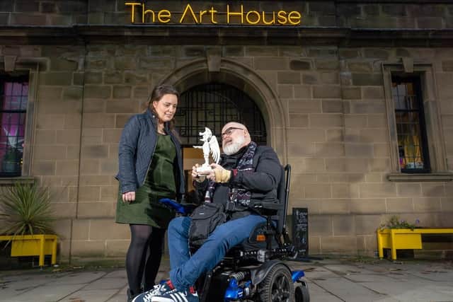 Internationally acclaimed artist Jason Wilsher-Mills will have a bronze sculpture displayed in Wakefield as part of new sculpture trail planned for his home city. Jason is pictured with Jo Hepworth, Wakefield Council’s assistant Cabinet member for culture, leisure and sport. Picture: Scott Merrylees
