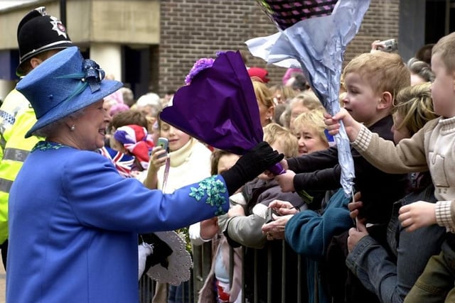 Queen Elizabeth on her walkabout in Wakefield.