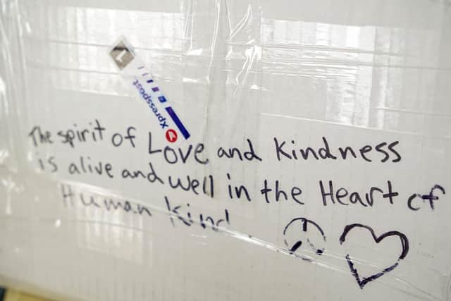 Residents in Wakefield, Quebec, spent $245 to send the box of presents to Sue, and included a message on the outside of the package which read: "The spirit of love and kindness is alive and well in the heart of human kind."
