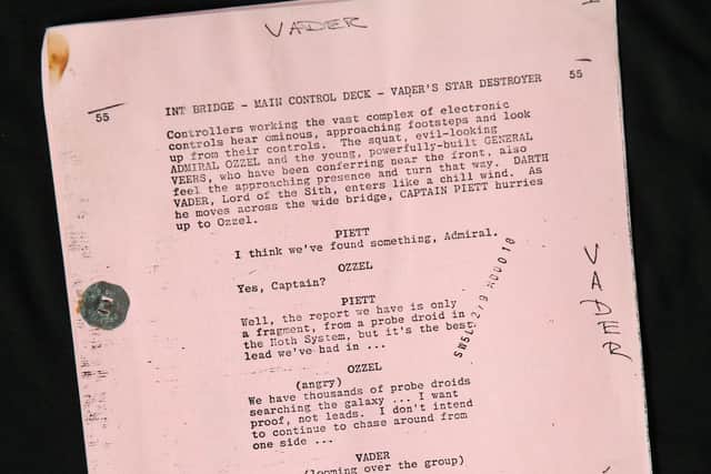 Included is his Empire Strikes Back script - which has key lines removed so the actors didn't reveal the big twist that Vader was Luke's father.