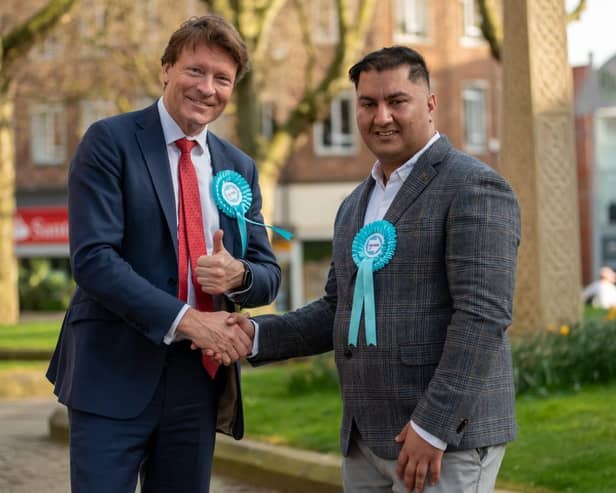 Reform UK's national leader Richard Tice alongside local candidate Waj Ali.