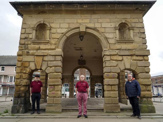 Pictured outside the Buttercross: John Turner, of Pontefract Heritage Group, Paul Cartwright, Pontefract Civic Society chair and Phil Cook, Pontefract Civic Society vice chair
