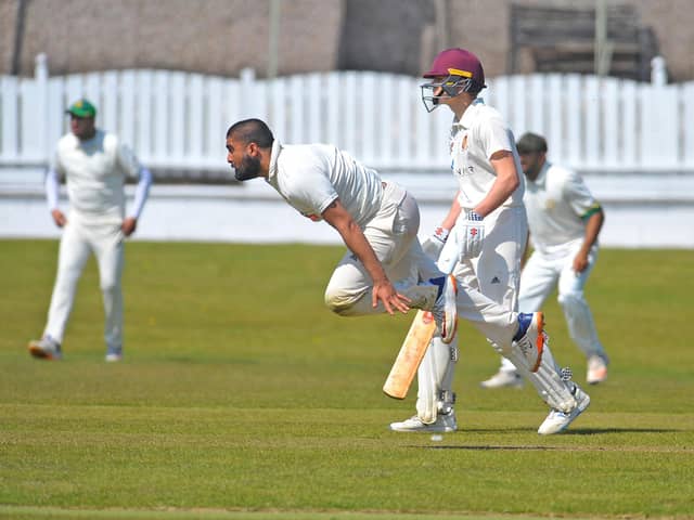 Al-Mustafa Rafique bowling for Wrenthorpe against Methley. Picture: Steve Riding