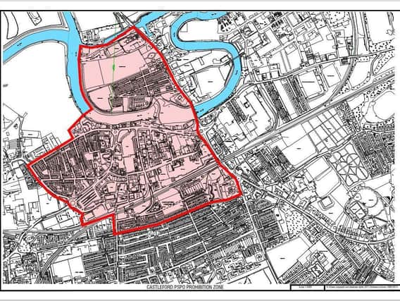 A map of Castleford town centre where the public space protection order is in force