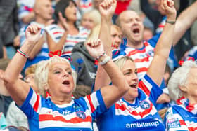 Picture by Allan McKenzie/SWpix.com - 25/05/2019 - Rugby League - Dacia Magic Weekend 2019 - Wakefield Trinity v Catalans Dragons - Anfield, Liverpool, England - The brief, Wakefield fans, supporters.