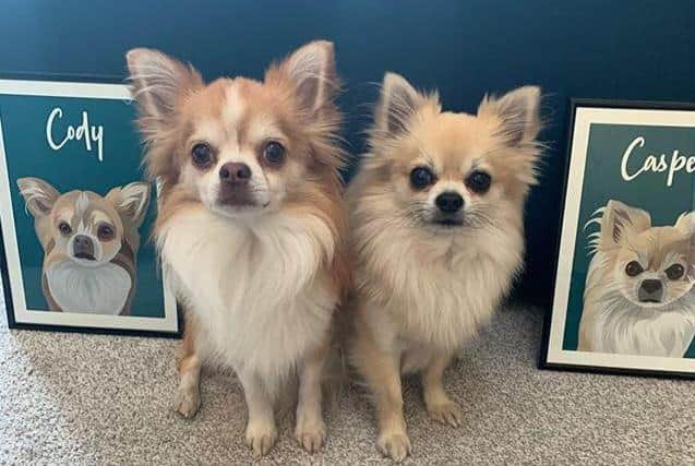 Cody and Casper show off their custom portraits from the Wakefield-based company. Photo: Purr and Mutt