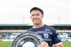 Former Featherstone captain Ian Hardman with the Betfred Championship Shield after his side defeated Leigh Centurions in the 2018 Super 8's Final. Picture by Allan McKenzie/SWpix.com.