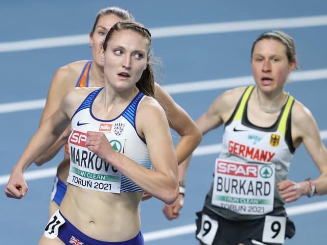 Amy-Eloise Markovc in action earlier this year when winning the women's 3,000m at the European Championships. Picture: Alexander Hassenstein/Getty Images