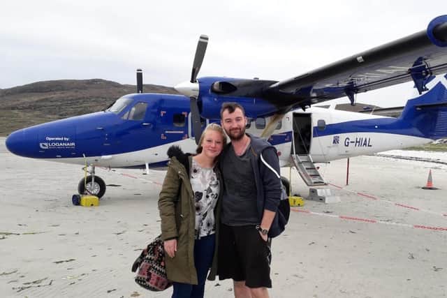 Aviation lover, Jamie, 26, booked a flight from Glasgow to Barra for himself and now fiance, Anna Pond on Saturday, with the special surprise waiting for their arrival.