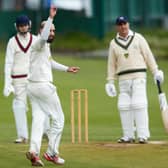 Wakefield St Michael's bowler Syed Shah Bukhari appeals for a wicket against Scholes. Picture: John Clifton