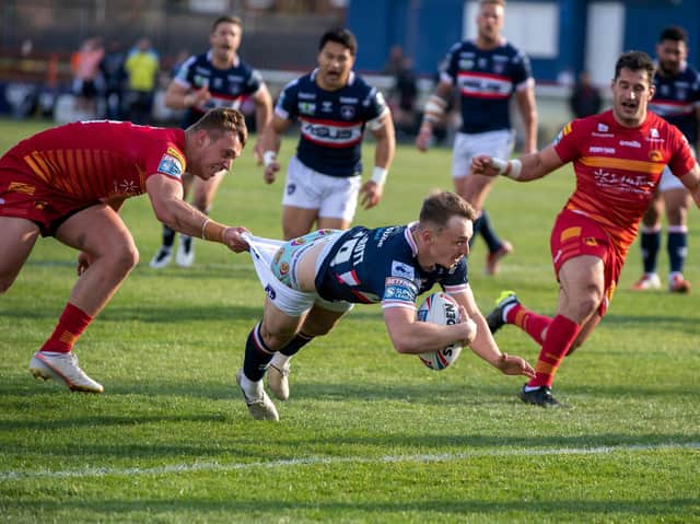 Olly Ashall-Bott scored on his Trinity debut, against Catalans. Picture by Bruce Rollinson.