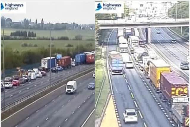 Drivers in Wakefield have been warned to expected long delays this morning, after a multi-vehicle collision on the M62. Photos: Highways England
