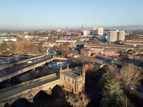 Aerial view of Wakefield from Chantry Bridge