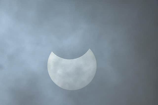 The partial solar eclipse over Ryhill, Wakefield, West Yorkshire this morning. Photo by Sue Billcliffe (Twitter: @SBillcliffe)