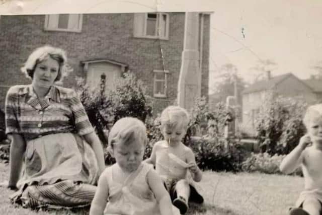 Mum June with the three eldest sons at Kettlethorpe, late 1950s.