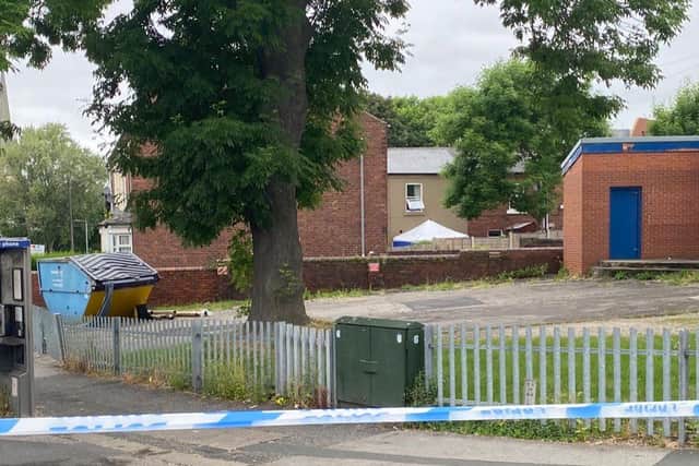 Multiple police officers and vehicles remain stationed in the area, and a white tent, believed to be a forensics tent, has been erected in the garden of a house off Grantley Street.