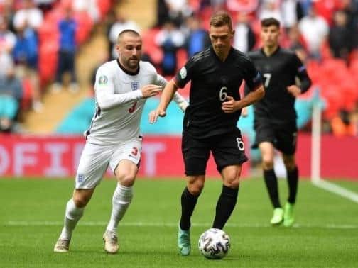 Germany's Joshua Kimmich had no answer to the power of Luke Shaw.