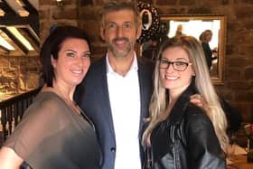 Chris with his sister Kate (left) and partner Jo.
