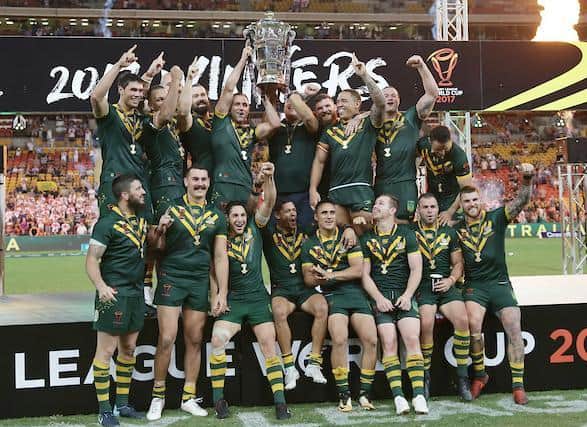 Australia celebrate after thier victory over England in the 2017 World Cup final. Picture by Tertius Pickard/www.photosport.nz/SWpix.com/PhotosportNZ.