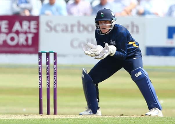 Harry Duke on wicket keeping duty for Yorkshire. Picture: Ashley Allen/Getty Images