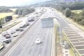 Traffic is building on the M1 southbound this morning after a crash involving multiple vehicles. (Highways England)