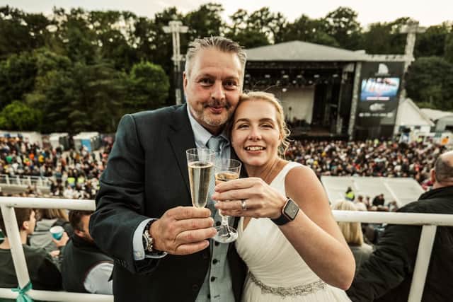 Rob and Sarah Hiscoe celebrate the Stereophonics concert at Scarborough Open Air Theatre. Photo: Cuffe and Taylor.