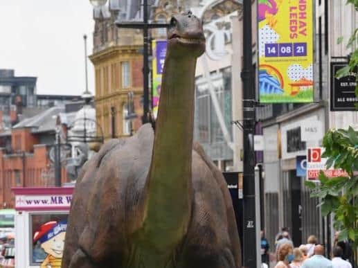 Diplodocus stomps onto Briggate shopping street in Leeds