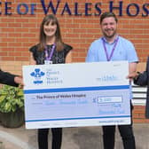 Freemasons Jim Stanley and Stuart Highfield, with Rebecca Taylor and Adrian Greenwood  from the Prince of Wales  Hospice.