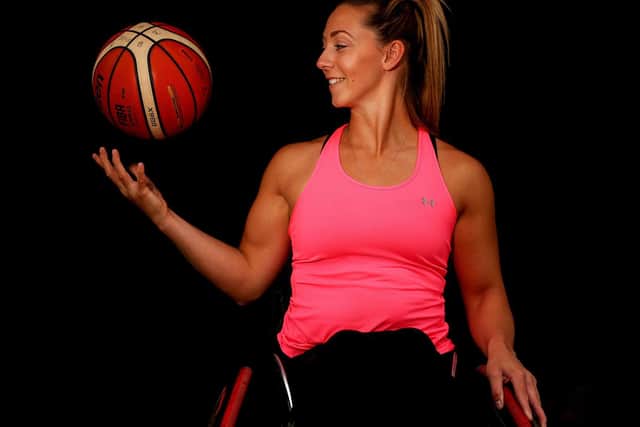 Team GB Wheelchair Basketball Player Sophie Carrigill trains at home on June 09, 2020 in Sheffield, England. (Photo by Matthew Lewis/Getty Images)