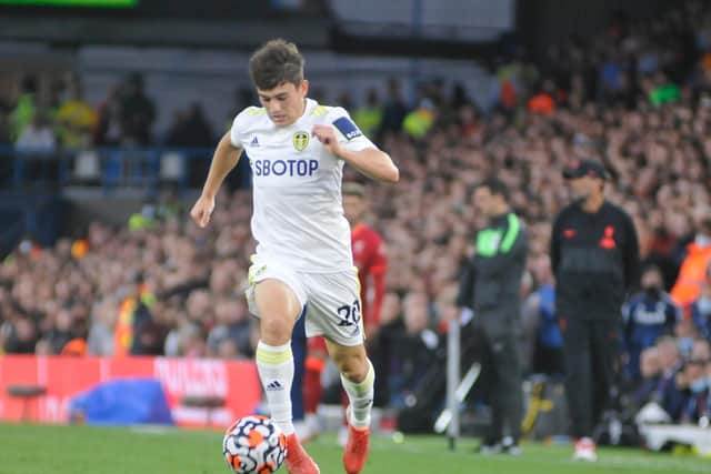 Dan James on the ball on his Leeds United debut after coming on as a second half substitute.