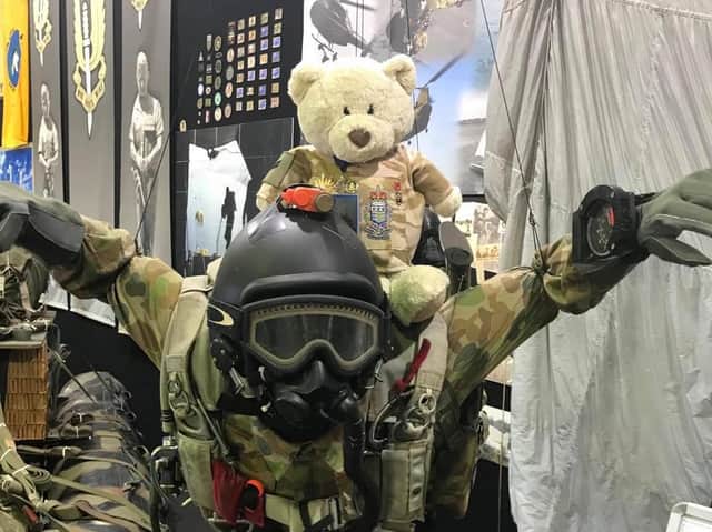One of the bears out and about in the community raising money for the Veterans' charity