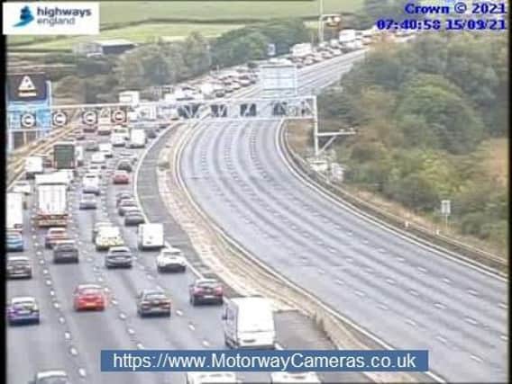 There are major delays on the southbound carriageway near Wakefield (Photo: Motorway Cameras)