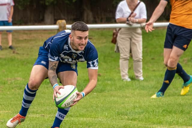 Ciaran Tucker continues his try scoring run as he is about to touch down for Pontefract against Leodiensians. Picture: Jonathan Buck
