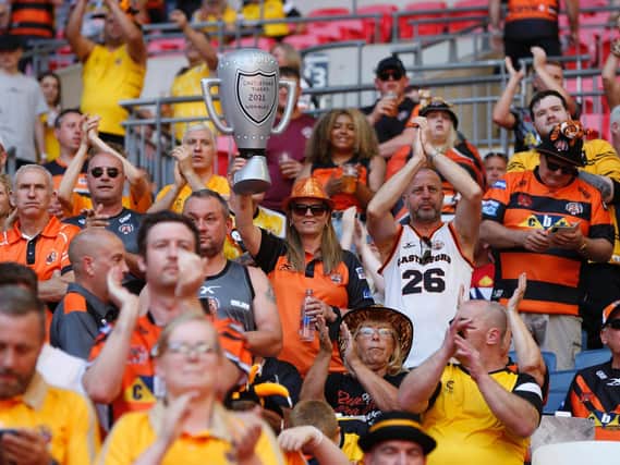 Picture by Ed Sykes/SWpix.com - 17/07/2021 - Rugby League - Betfred Challenge Cup Final - Castleford Tigers v St Helens - Wembley Stadium, London, England - Castleford Tigers fans