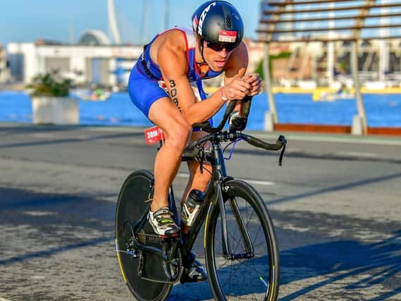 Chris Lewis in action in the cycling section of the 2021 European Standard Distance Triathlon Championships held in Valencia.