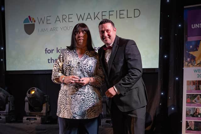 Overall winner Helen Richardson is presented with her award by Craig Shepherd, chair of We are Wakefield. @JaJa Photography Ltd