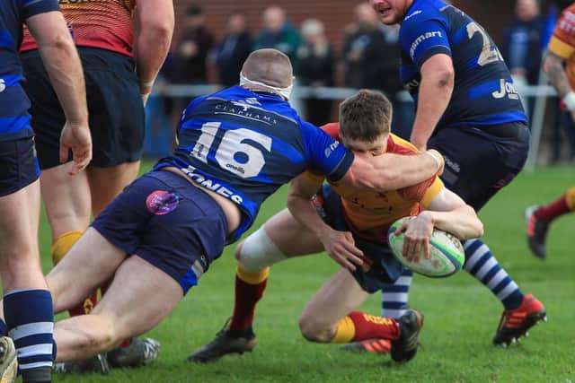 Sandal go for a try against Macclesfield. Picture: Simon Hall
