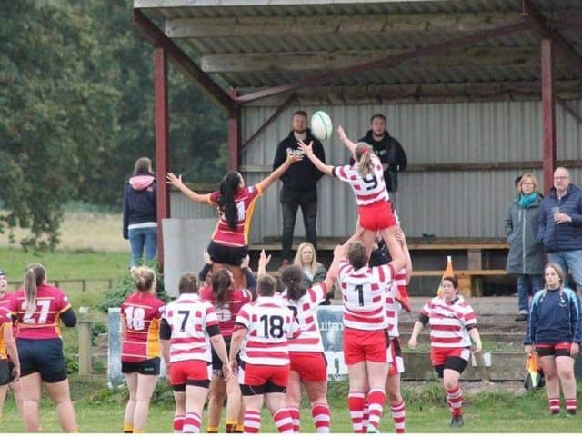 Sandal Warriors compete with Wetherby for line-out possession.