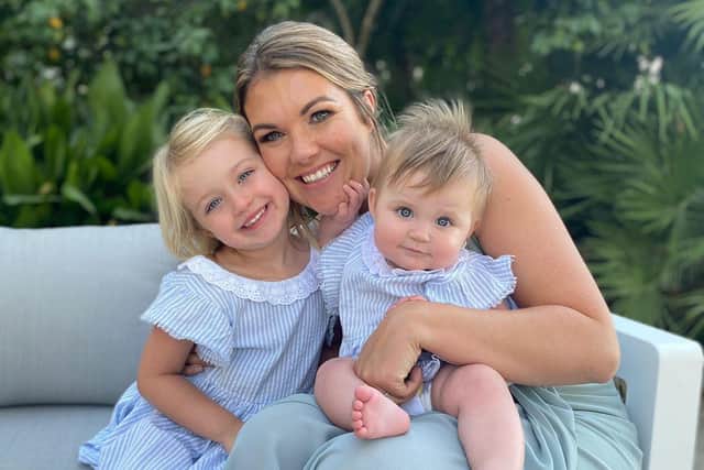 Rebecca Battye with her daughters Ella-Rose and Imogen,