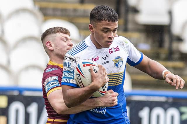 Corey Hall in pre-season action for Rhinos against Huddersfield this year. Picture by  Tony Johnson.