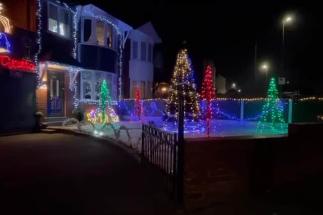The Burkinshaw home on Balne Lane is lit up for Christmas.