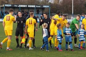 Emley AFC players pictured before their FA Vase game at Newcastle Benfield. Picture: Krissi Simmons